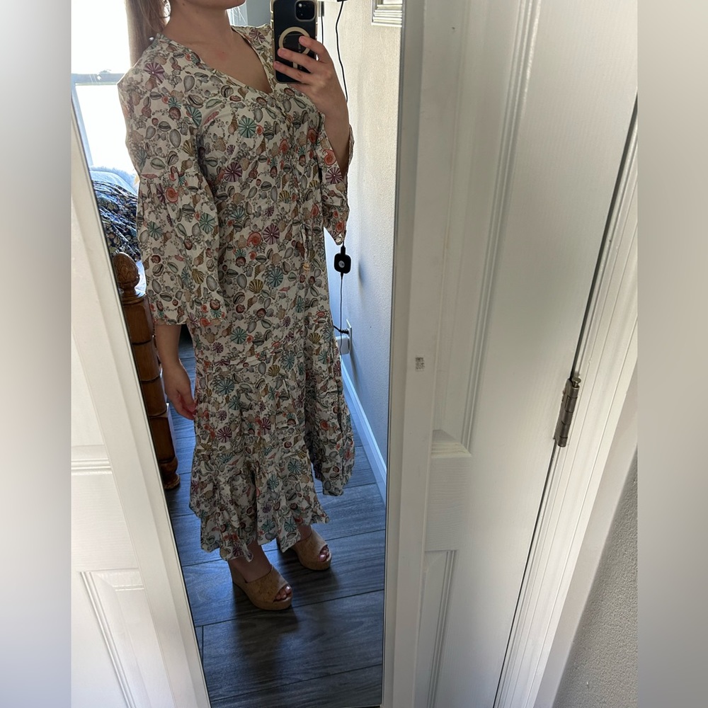 Catherine Prevost Designer Seashell Print Midi Dress  Size: Medium